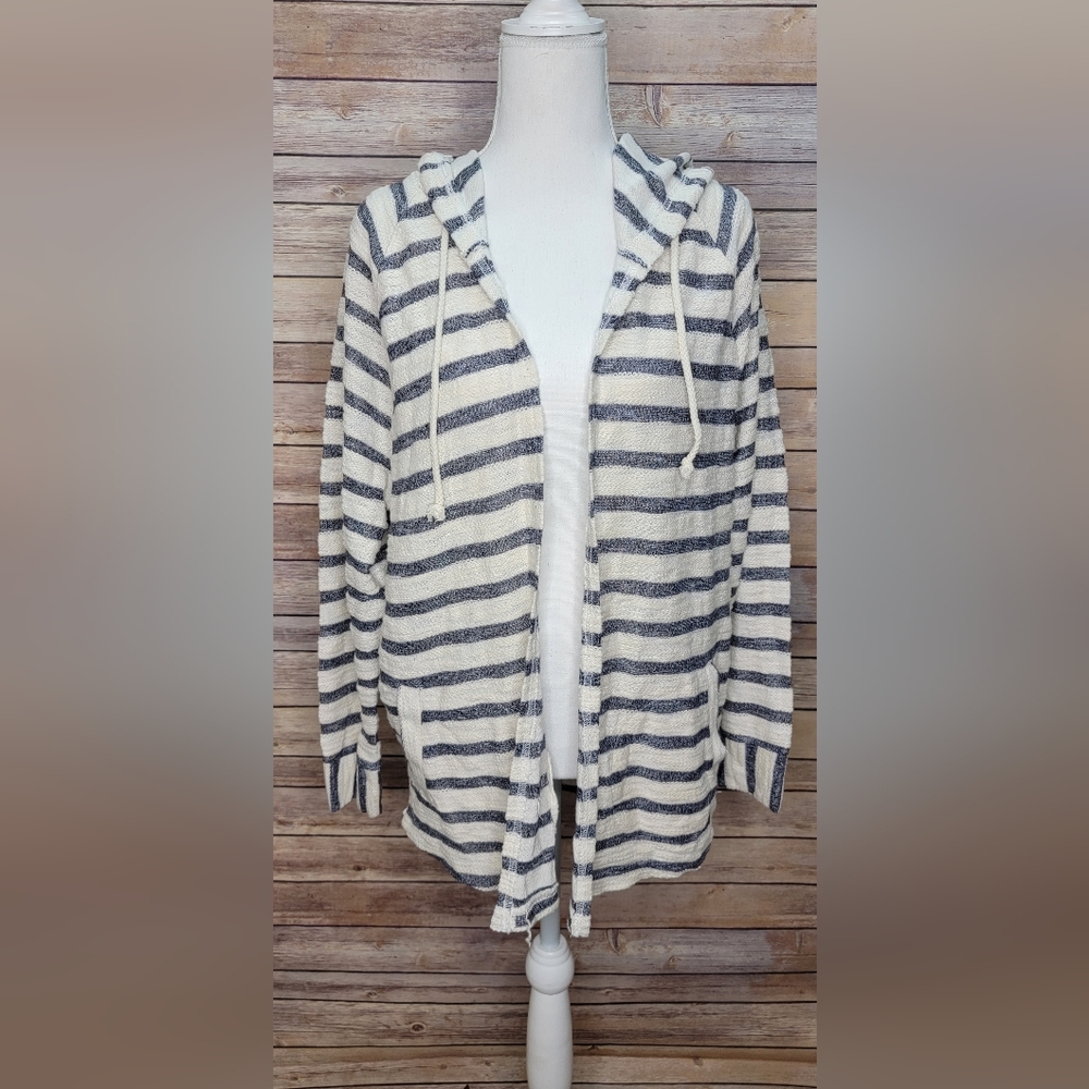 Maurices Navy/White Stripe Hooded Cardigan - Extra Large